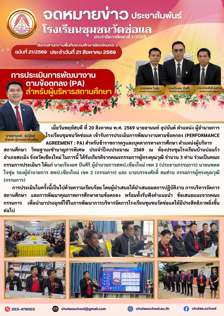การประเมินการพัฒนางานตามข้อตกลง (Performance Agreement : PA) สำหรับข้าราชการครูและบุคลากรทางการศึกษา ตำแหน่งผู้บริหาร สถานศึกษา